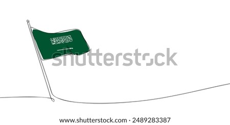 A single line drawing of a Saudi Arabia flag. Continuous line Kingdom of Saudi Arabia icon. One line icon. Vector illustration