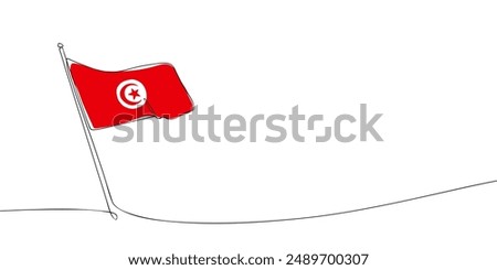 A single line drawing of a Tunisia flag. Continuous line Republic of Tunisia icon. One line icon. Vector illustration