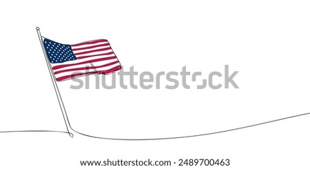 A single line drawing of a USA flag. Continuous line United States of America icon. One line icon. Vector illustration