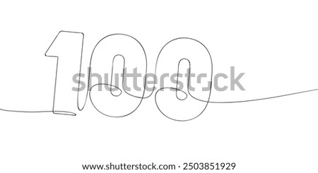 A single line drawing of a one hundred symbol. Continuous line hundredth number icon. One line icon. Vector illustration.