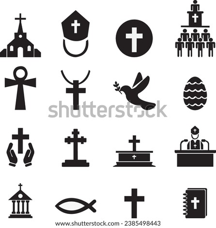 icon, vector, icons, line, sign, cross, christianity, gothic, god, holy, catholicism, belief, catholic, death, church, outline, christian, christ, faith, collection, symbol, celtic, believe, crucifix, Foto stock © 