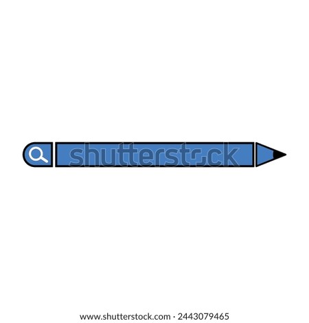 pencil with search bar icon vector illustration design  blue color. Abstract illustration of simple icon in flat style. Element design graphic template with office stationery theme