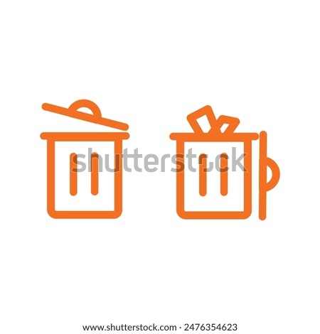 Trash can and bin icon. Flat design style. trash can icon collection with a red base color. Graphic design element illustration of delete button, delete, empty and full trash can