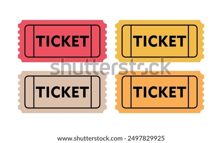 A set of movie ticket icons. Retro ticket design template. Tickets for cinema, movie, circus, carnival, film, festival, etc. Vector illustration.