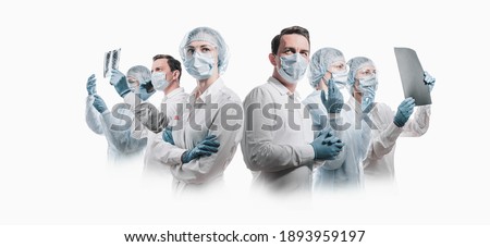 team of medical heroes professionals on white background