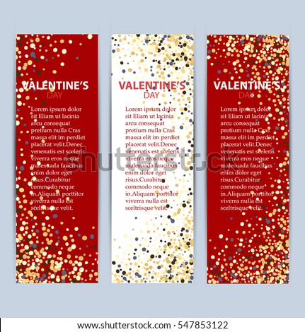 Set of banners for Valentine's day.Red and white banner with a Golden sheen.