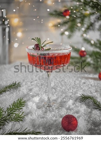 Image, Stock Photo Delicious red cocktail and barman tools on table