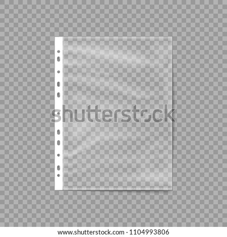 Empty Plastic Bag. Punched pocket. Business File. Sheet protector isolated on a transparent background. Vector illustration. Eps 10.
