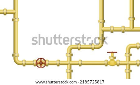 Industrial background with pipeline. Oil, water or gas pipeline with fittings and valves.Vector illustration. Eps 10.