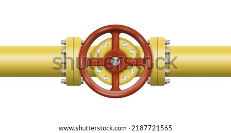 Oil, gas or water flowing through pipe. Pipeline construction with valve isolated. Industrial system. Vector illustration. Eps 10.