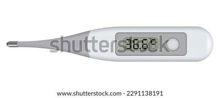 Electronic medical thermometer for measuring. Digital thermometer showing temperature. Top view. Vector illustration. Eps 10.