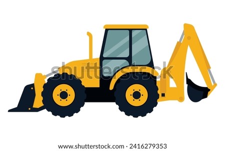 Backhoe loader. Construction machinery. Special equipment. Vector illustration. Eps 10.