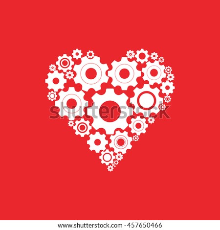 Gears and cogs in shape of heart system theme icon