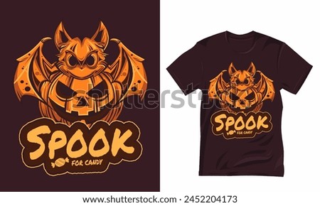 Halloween pumpkin and bat vector design,T shirt design vector illustration