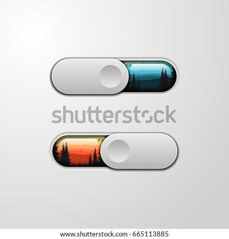 Switch button 3D. With creative design. With the landscape of the forest. Vector picture.