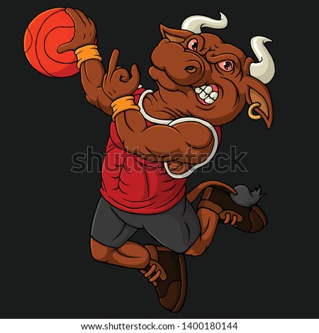 Bull mascot for a basketball team isolated on a dark background. Hand drawn illustration-Vector art.