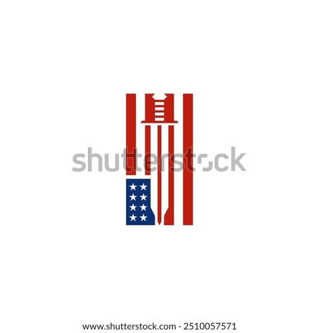 American flag combination with sword logo design.