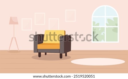 contemporary living room Sage green pink home interior with Sofa, lamp stand, green window in a modern home vector illustration concept