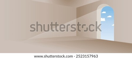 Empty room interior with arch entrance. Modern 3d living room vector illustration design background