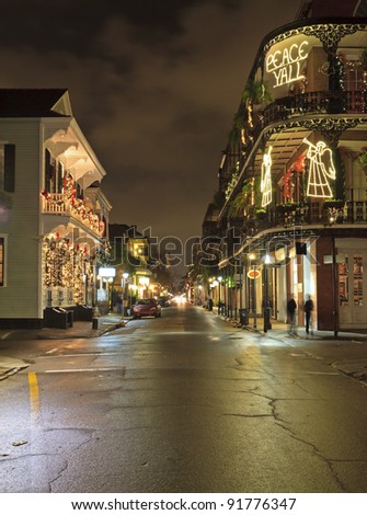 Christmas Lights on the corner of Royal and Dumaine Streets in the French Quarter of New Orleans, Louisiana