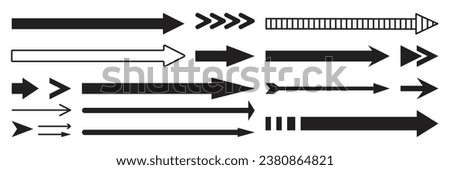 Straight long horizontal arrow set. Vector illustration flat style. Isolated on white background.
