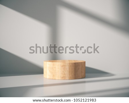 Wooden pedestal for display,Platform for design,Blank product stand with empty room.3D rendering. Сток-фото © 