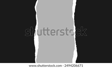 Horizontal background with black paper torn into 2 parts isolated on gray background. Empty page with uneven white edges. Template for text box, layout, collage. Vector illustration EPS10 1920, 1080