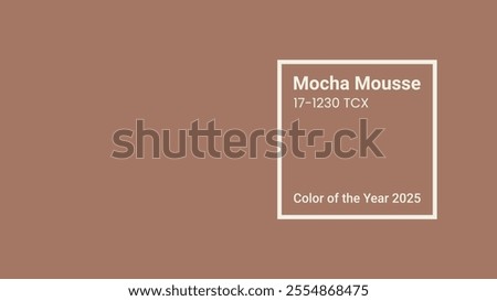 Horizontal blank background with color of the year Mocha Mousse 2025 with inscription and number in square plate. Vector illustration EPS10 1920, 1080