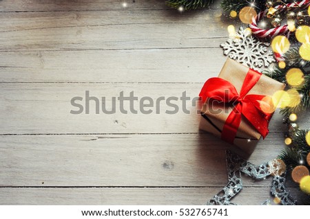 Christmas Background On The Wooden Desk Stock Photo 532765741