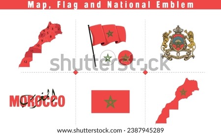 Vector morocco map flag and national emblem