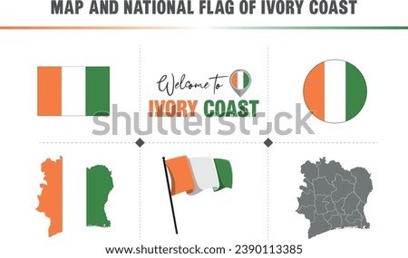 Map and national flag of Ivory Coast - Drapeau la Cote dIvoire