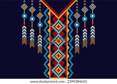 Neckline aztec style abstract vector illustration on dark blue background.ethnic pattern traditional design for texture,fabric,fashion women