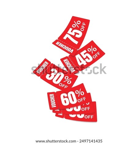 Flying red voucher with blue background, vouchers, exchange. Discount, profitable purchases, Offers, Special premium price offers sale coupon, Red vouchers.