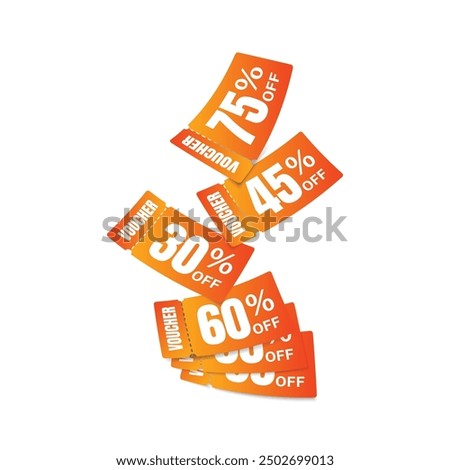 Flying gradient voucher with white background, vouchers, exchange. Discount, profitable purchases, Offers, Special premium price offers sale coupon, gradient vouchers.