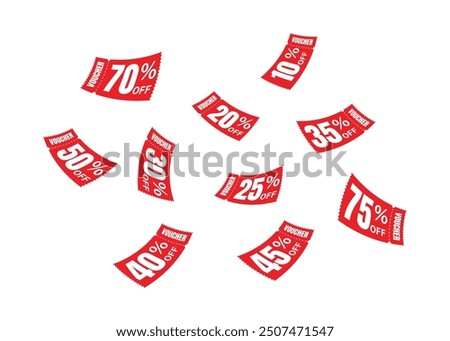 Flying red voucher with white background, vouchers, exchange. Discount, profitable purchases, Offers, Special premium price offers sale coupon, red vouchers. Voucher set design.