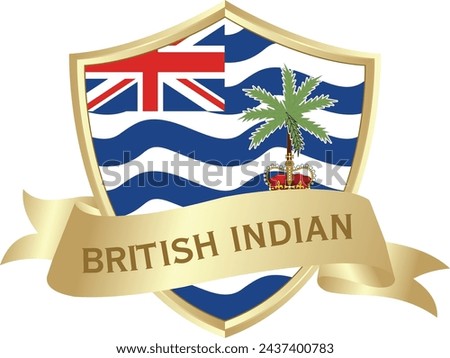 Flag of british indian ocean territory as around the metal Gold shield with british indian ocean territory flag