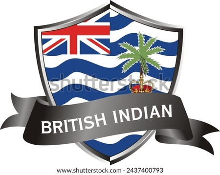 Flag of british indian ocean territory as around the metal Silver shield with british indian ocean territory flag