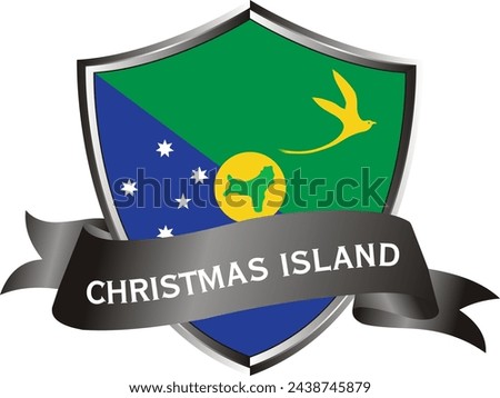 Flag of christmas island as around the metal silver shield with christmas island flag