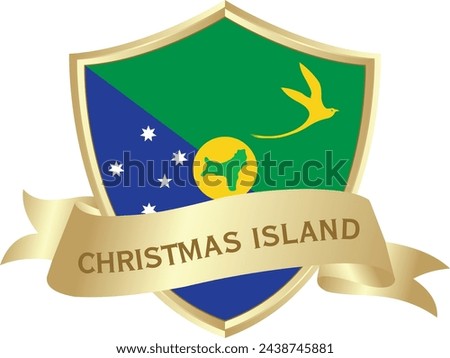 Flag of christmas island as around the metal gold shield with christmas island flag