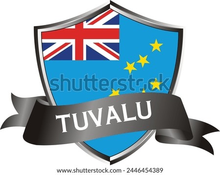 Flag of tuvalu as around the metal silver shield with tuvalu flag