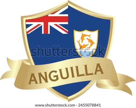 Flag of anguilla as around the metal gold shield with anguilla flag