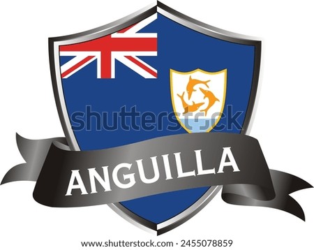 Flag of anguilla as around the metal silver shield with anguilla flag