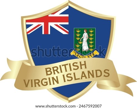 Flag of british virgin islands as around the metal gold shield with british virgin islands flag