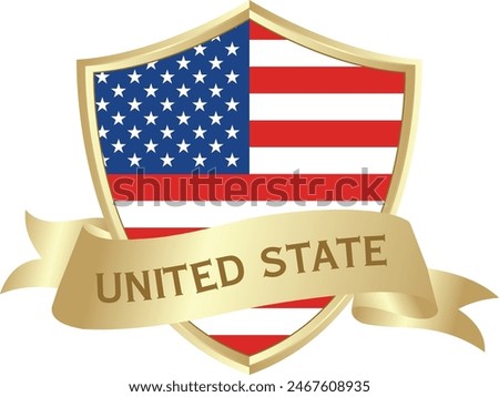 Flag of united state as around the metal gold shield with united state flag