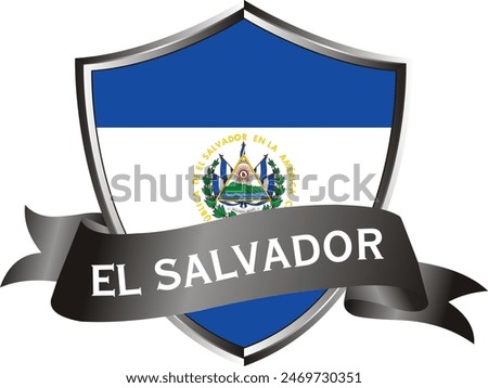 Flag of el salvador as around the metal silver shield with el salvador flag