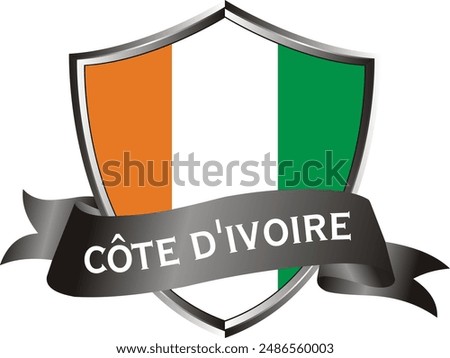 Flag of cote divoire as around the metal silver shield with cote divoire flag