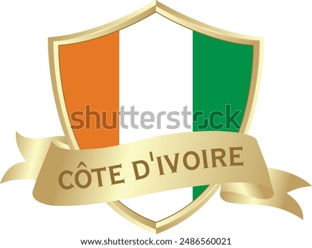 Flag of cote divoire as around the metal gold shield with cote divoire flag