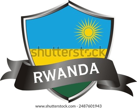 Flag of rwanda as around the metal silver shield with rwanda flag