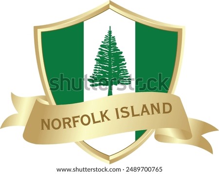 Flag of norfolk island as around the metal gold shield with norfolk island flag