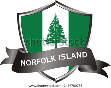 Flag of norfolk island as around the metal silver shield with norfolk island flag